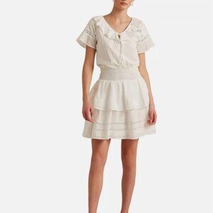 White ruffled lauren ralph lauren women's transition dress w/ lace accents sz 6